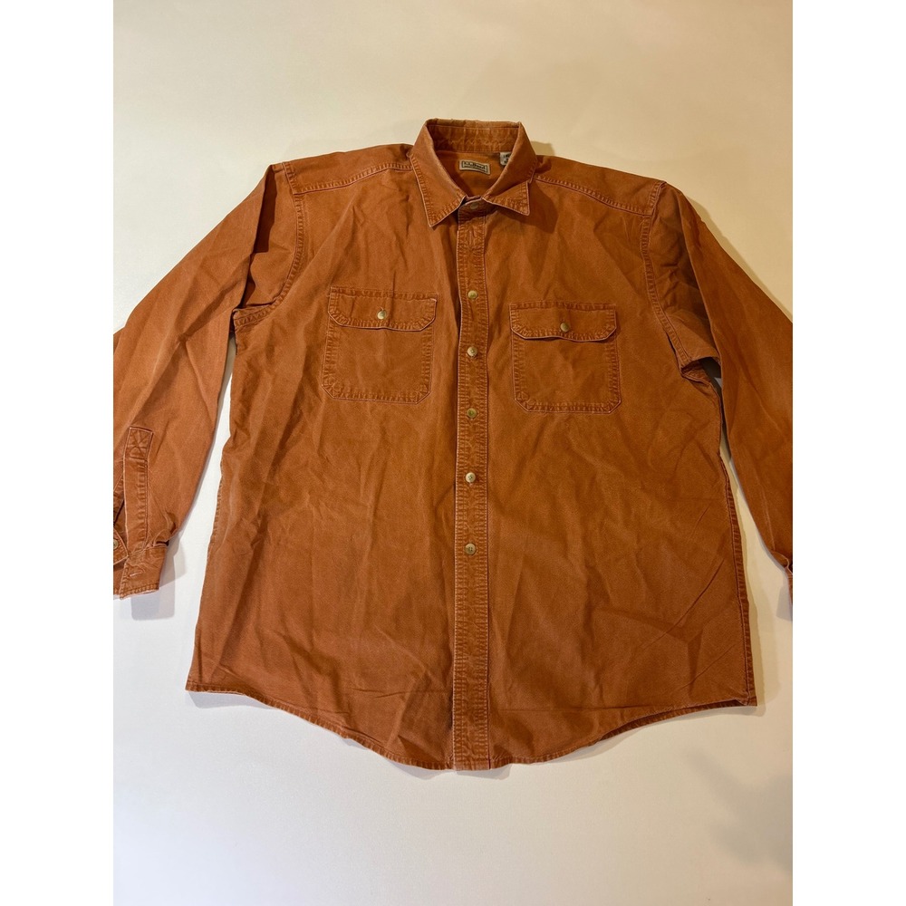 LL Bean Button Down Shirt Men's Large Orange Long Sleeve Cotton Workwear